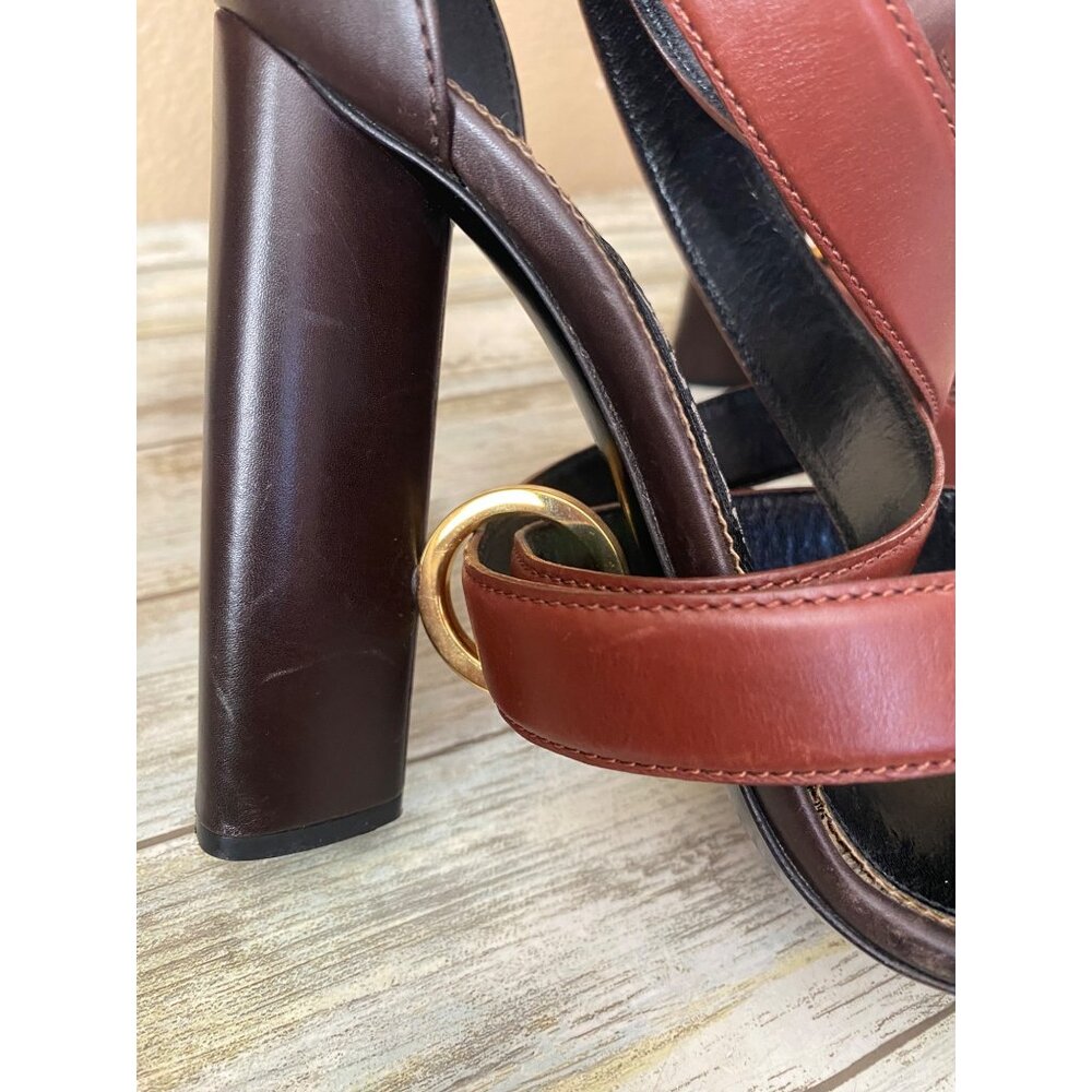 Tom Ford Brown Leather Strappy Block Heel Sandals Sz 39 Made in Italy - Picture 13 of 15